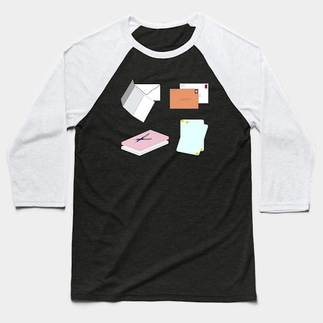 Snail Mail Happy Mail (Separate Items Version – Black Background) Baseball T-Shirt by Art By LM Designs 